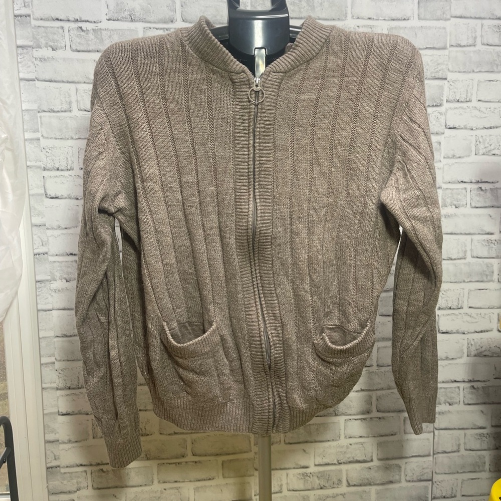 Vintage David Taylor Full Zip Tan Grandpa Sweater Cardigan Large